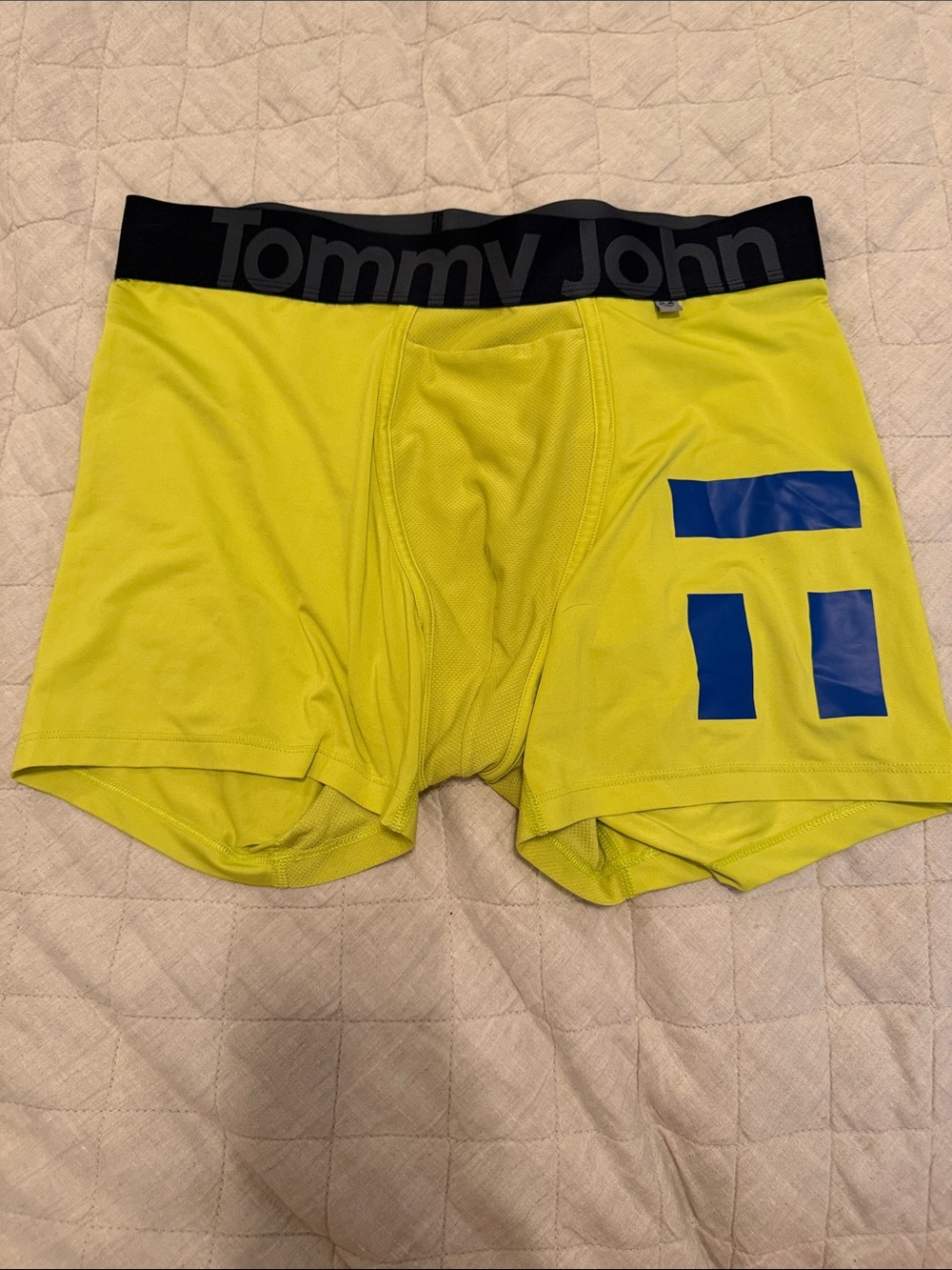 Tommy John Neon Yellow Boxer Briefs with Blue Accents